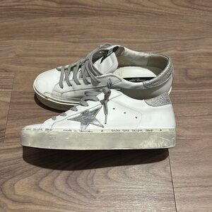 Golden Goose HI STAR White and Silver Sneakers